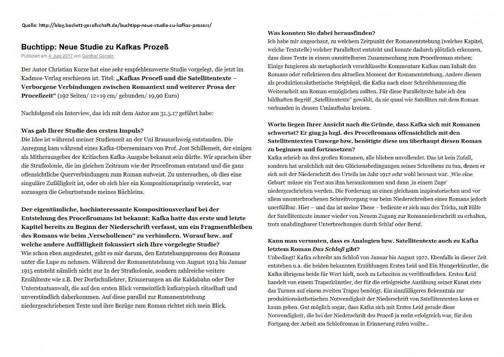 Interview mit Christian Kurze auf dem Blog der Beckett-Gesellschaft